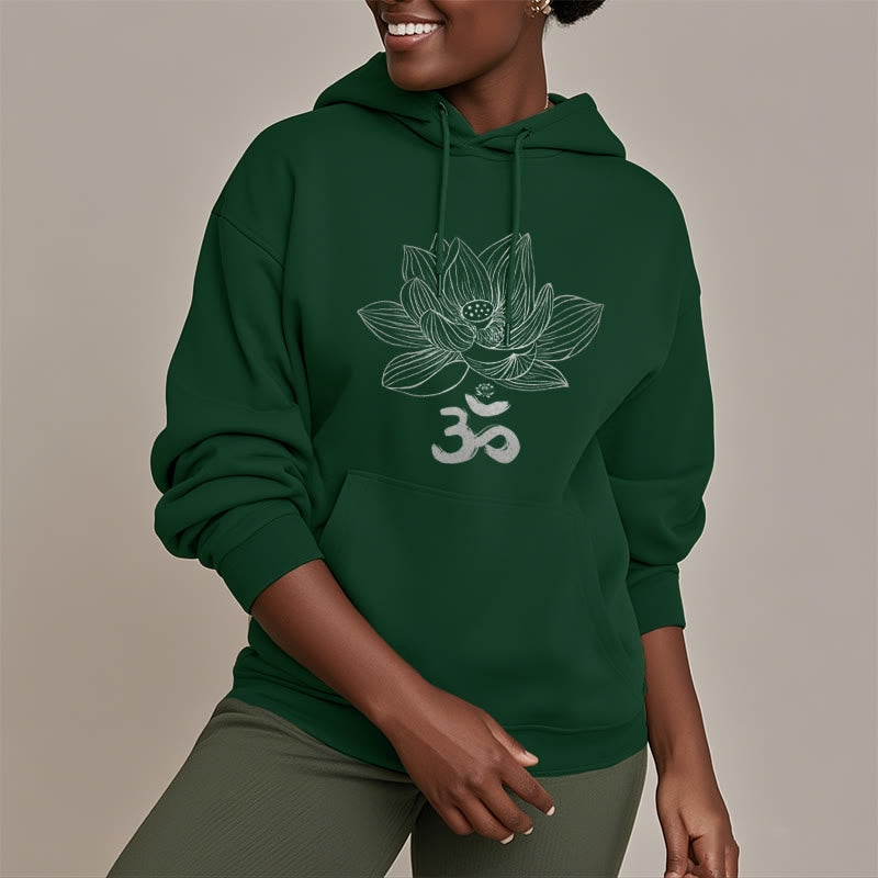 Buddha Stones Om Mantra Sanskrit Lotus Flower Fleece Lined Hoodie