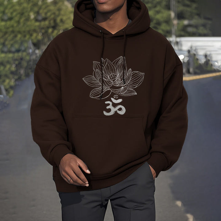 Buddha Stones Om Mantra Sanskrit Lotus Flower Fleece Lined Hoodie