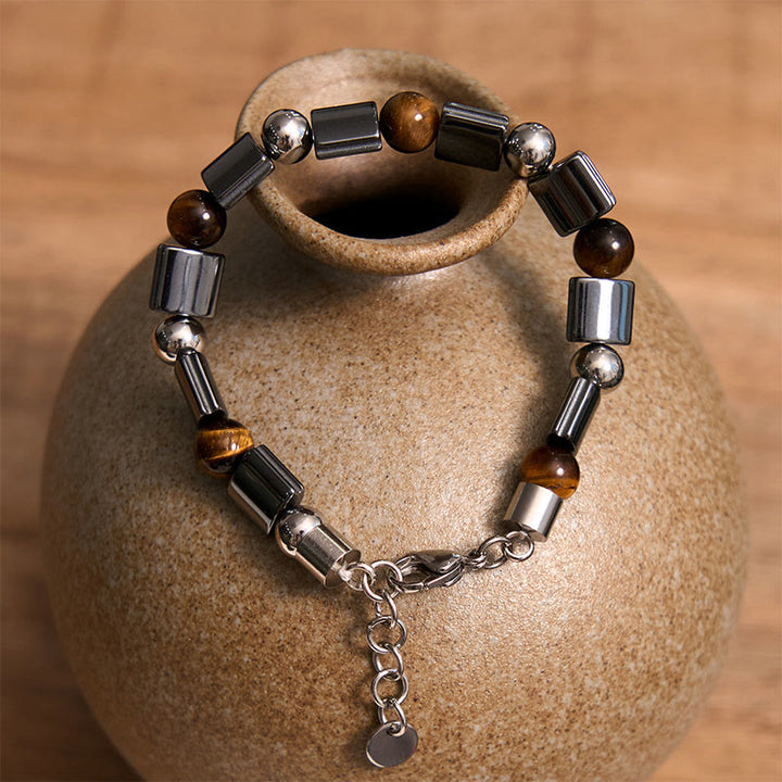 Buddha Stones Hematite Tiger Eye Picasso Jasper Support Buckle Chain Bracelet