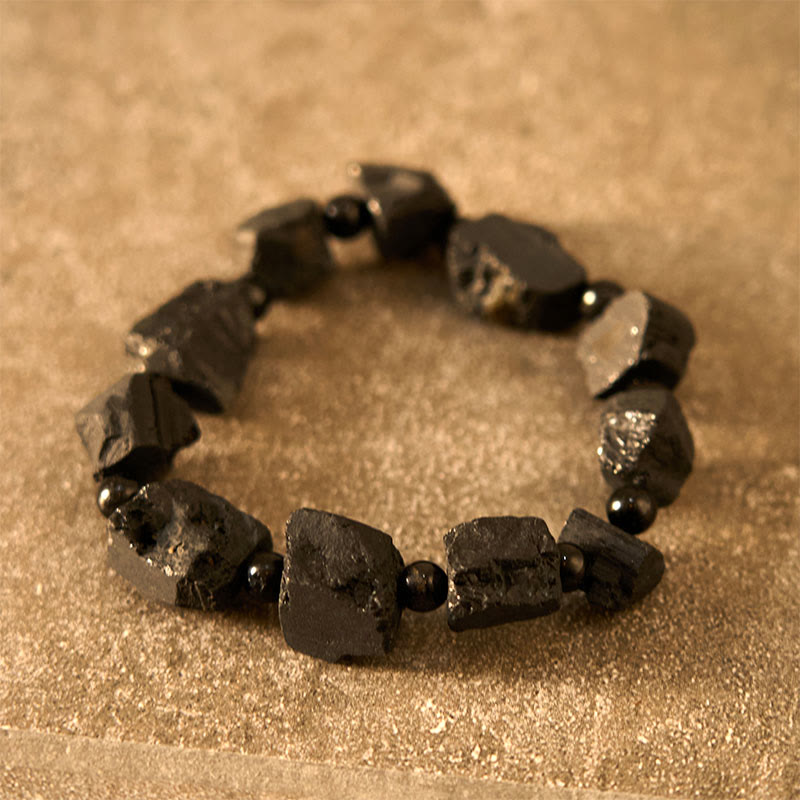 Buddha Stones Black Tourmaline Irregular Stone Positive Bracelet