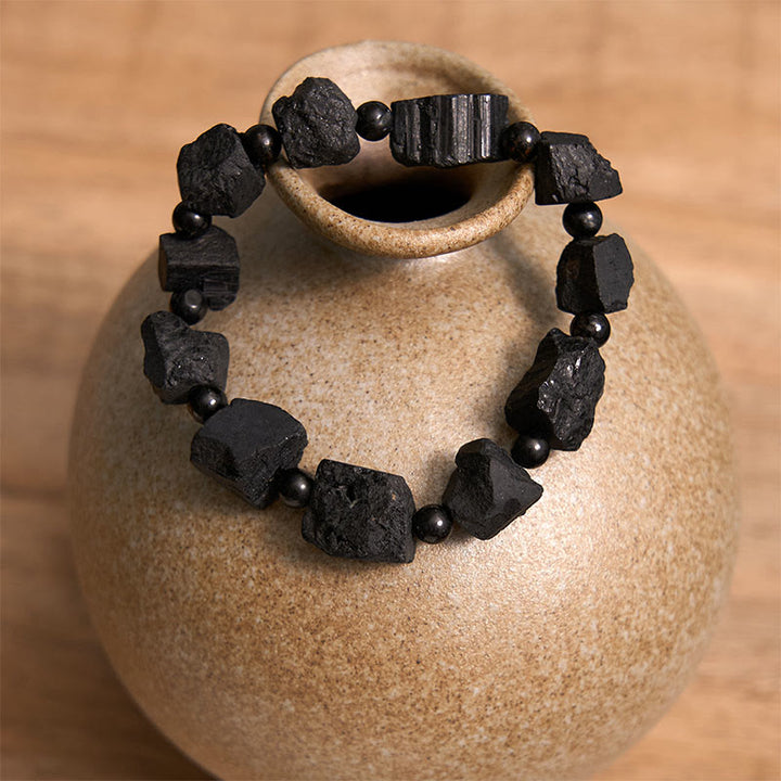 Buddha Stones Black Tourmaline Irregular Stone Positive Bracelet