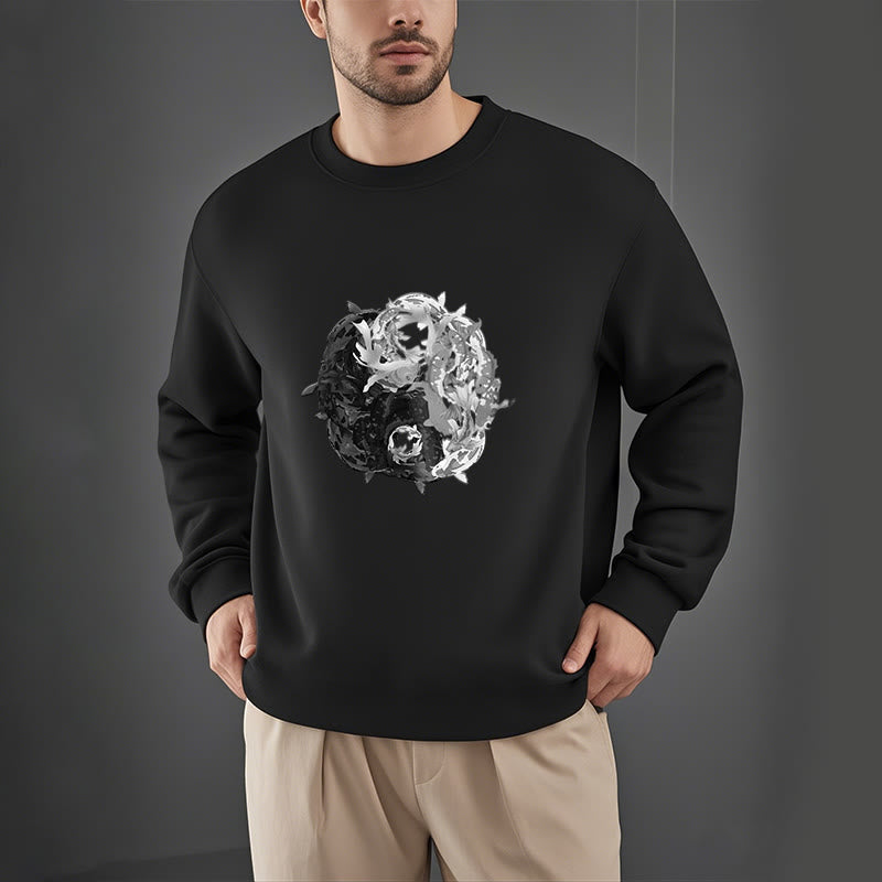 Buddha Stones Yin Yang Koi Fish Combination Fleece Lined Polyester Sweatshirt