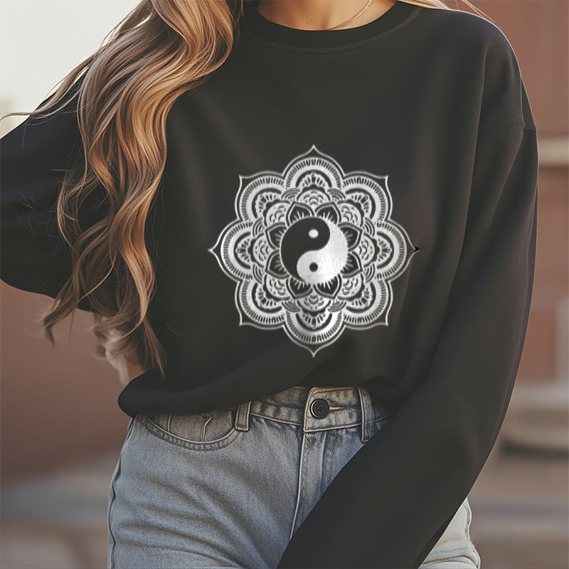 Buddha Stones Mandala Yin Yang Fleece Lined Polyester Sweatshirt