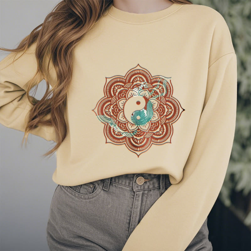 Buddha Stones Mandala Yin Yang Fleece Lined Polyester Sweatshirt