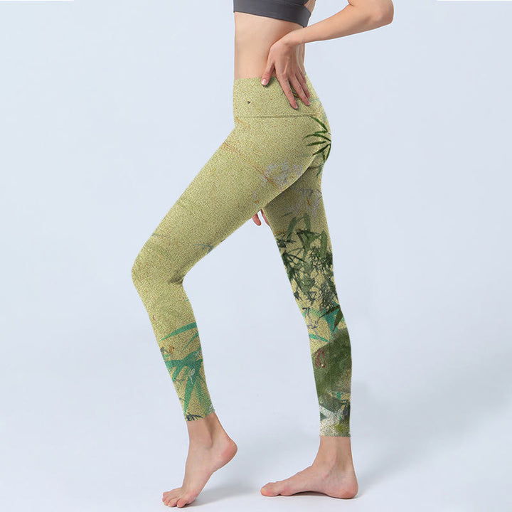 Buddha Stones Bamboo Print Lycra Fabric Fitness Leggings Women's Yoga Pants - image 2