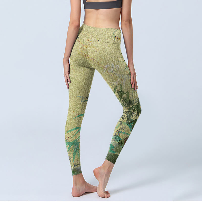 Buddha Stones Bamboo Print Lycra Fabric Fitness Leggings Women's Yoga Pants - image 3