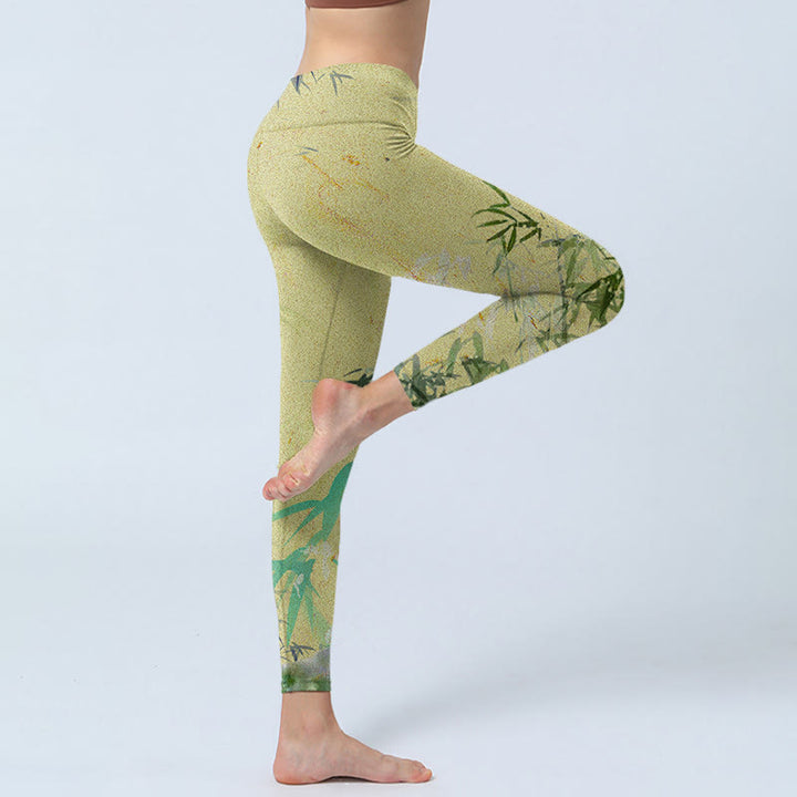 Buddha Stones Bamboo Print Lycra Fabric Fitness Leggings Women's Yoga Pants - image 4
