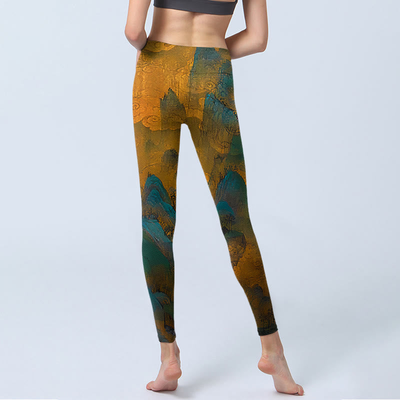 Buddha Stones Dark Goldenrod Mountain Print Fitness Leggings Women's Yoga Pants - image 7