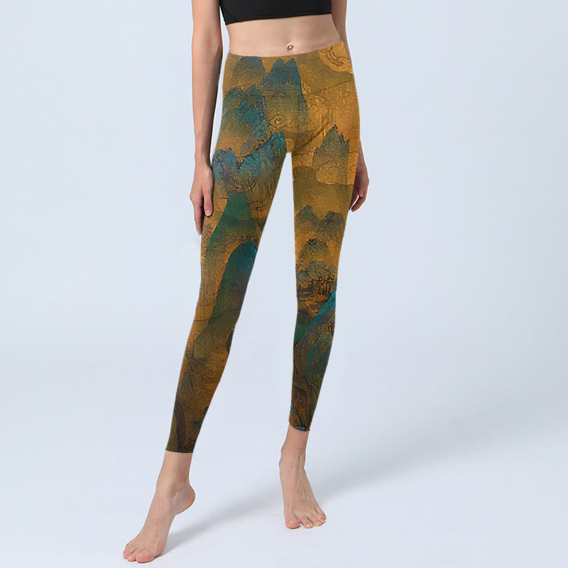 Buddha Stones Dark Goldenrod Mountain Print Fitness Leggings Women's Yoga Pants - image 6