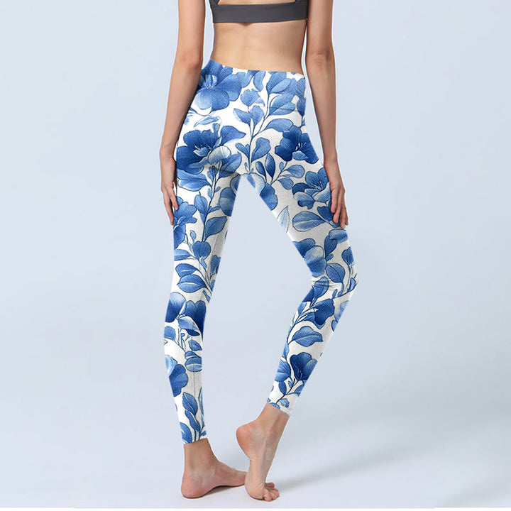 Buddha Stones Blue Flowers Print Fitness Leggings Women's Yoga Pants - image 4