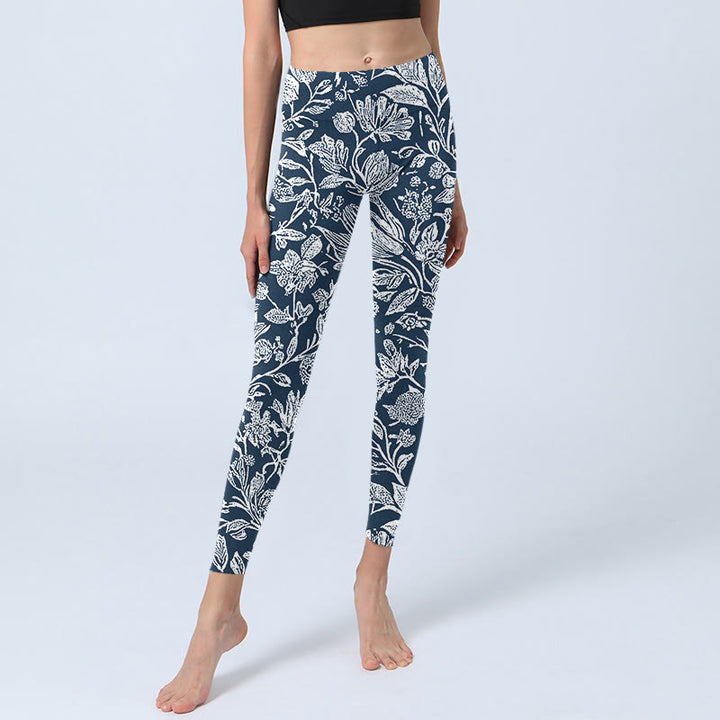 Buddha Stones Dark Blue Flower Print Fitness Leggings Women's Yoga Pants - image 6