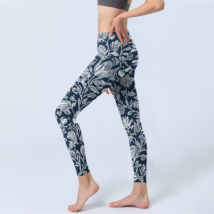 Buddha Stones Dark Blue Flower Print Fitness Leggings Women's Yoga Pants - image 3