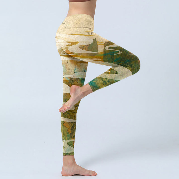 Buddha Stones Green Mountains Clouds Mist Print Fitness Leggings Women's Yoga Pants - image 2