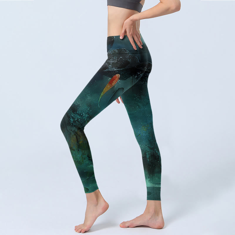 Buddha Stones Pond Koi Fish Rocks Print Sports Leggings Women's Yoga Pants