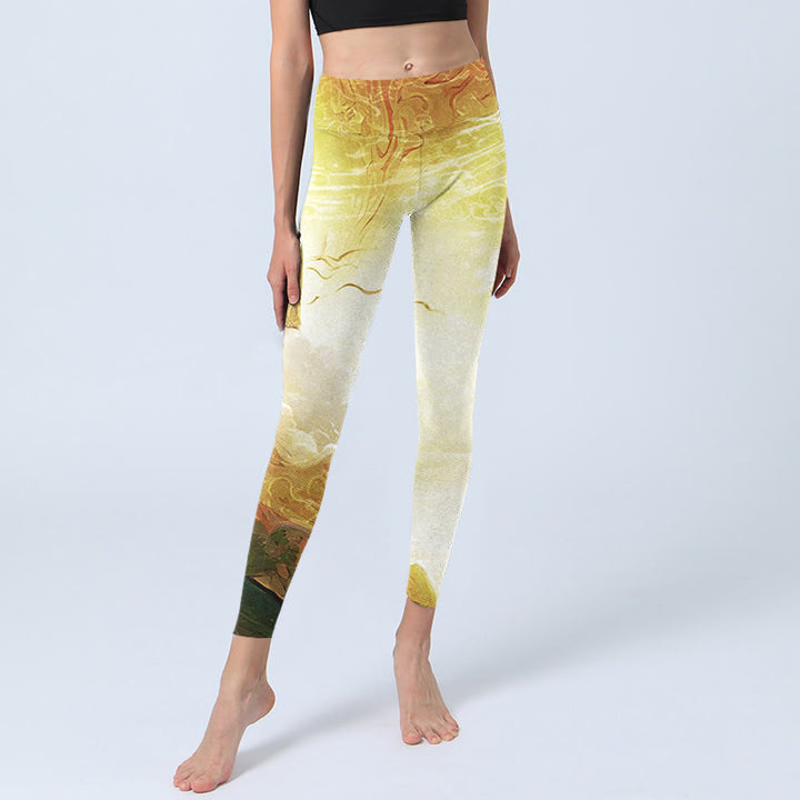Buddha Stones Golden Auspicious Cloud Figure Print Fitness Leggings Women's Yoga Pants - image 5