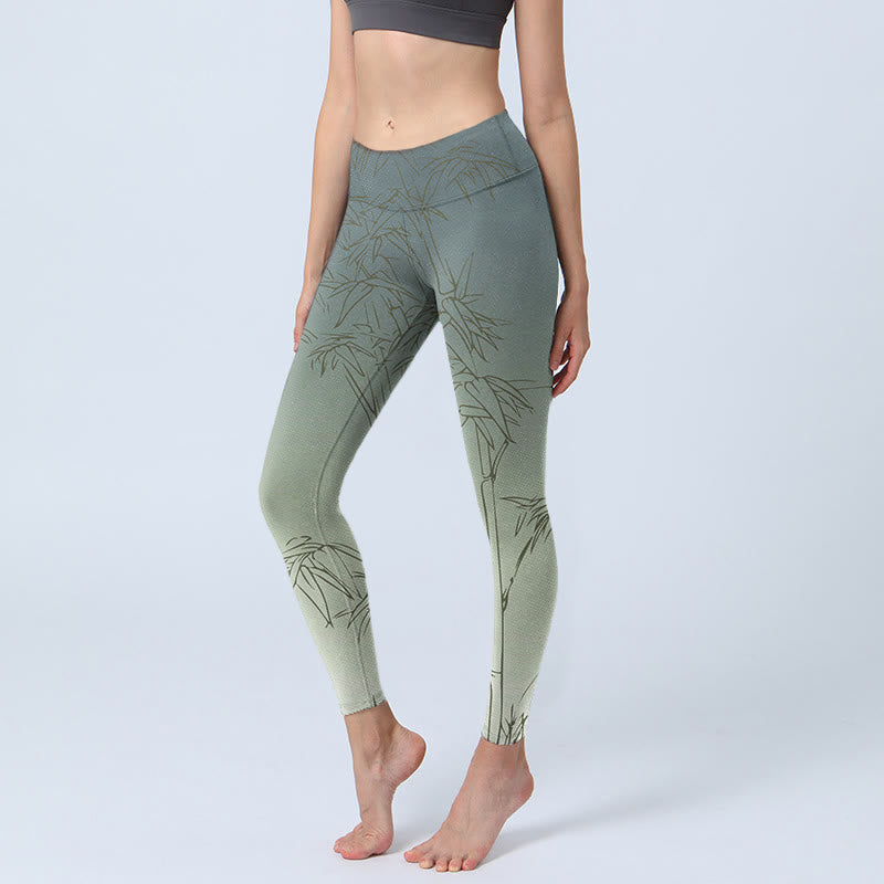 Buddha Stones Bamboo Leaves Sketch Print Sports Leggings Women's Yoga Pants - Gainsboro - US18，UK/AU22，EU50 (4XL) - image 0