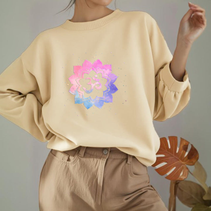 Buddha Stones Om Colorful Lotus Fleece Lined Polyester Sweatshirt