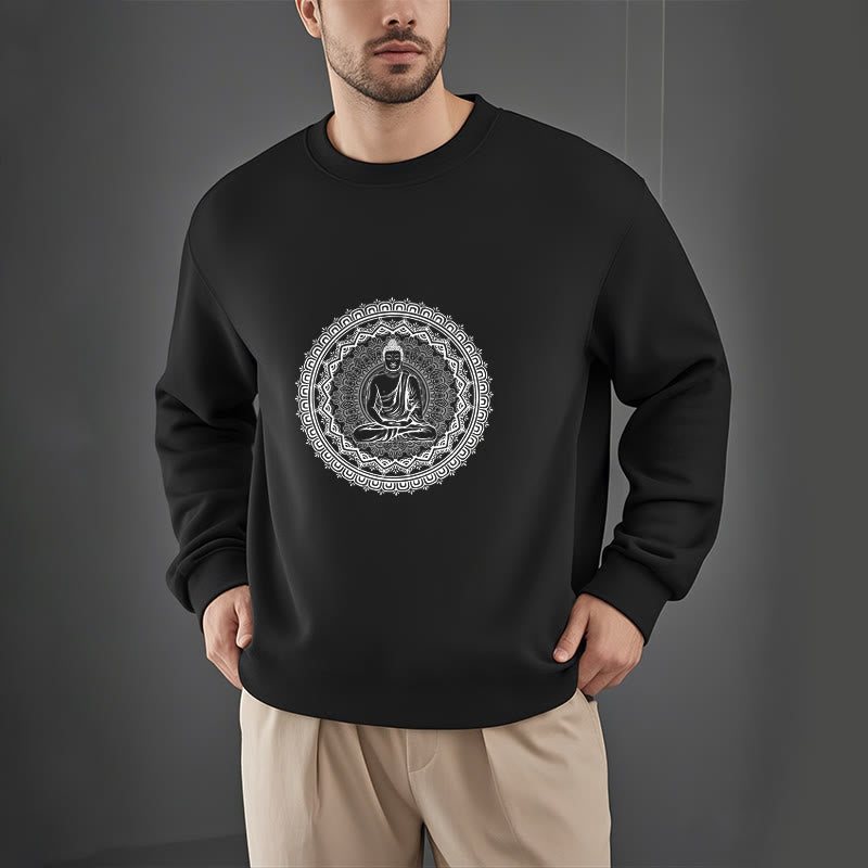 Buddha Stones Mandala Buddha Fleece Lined Polyester Sweatshirt