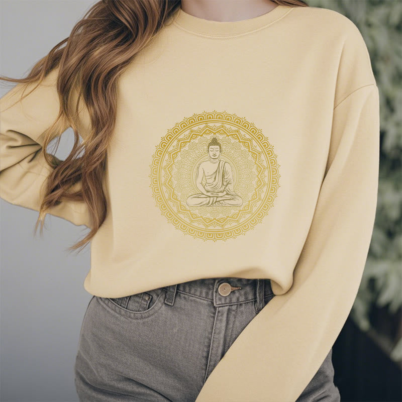 Buddha Stones Mandala Buddha Fleece Lined Polyester Sweatshirt