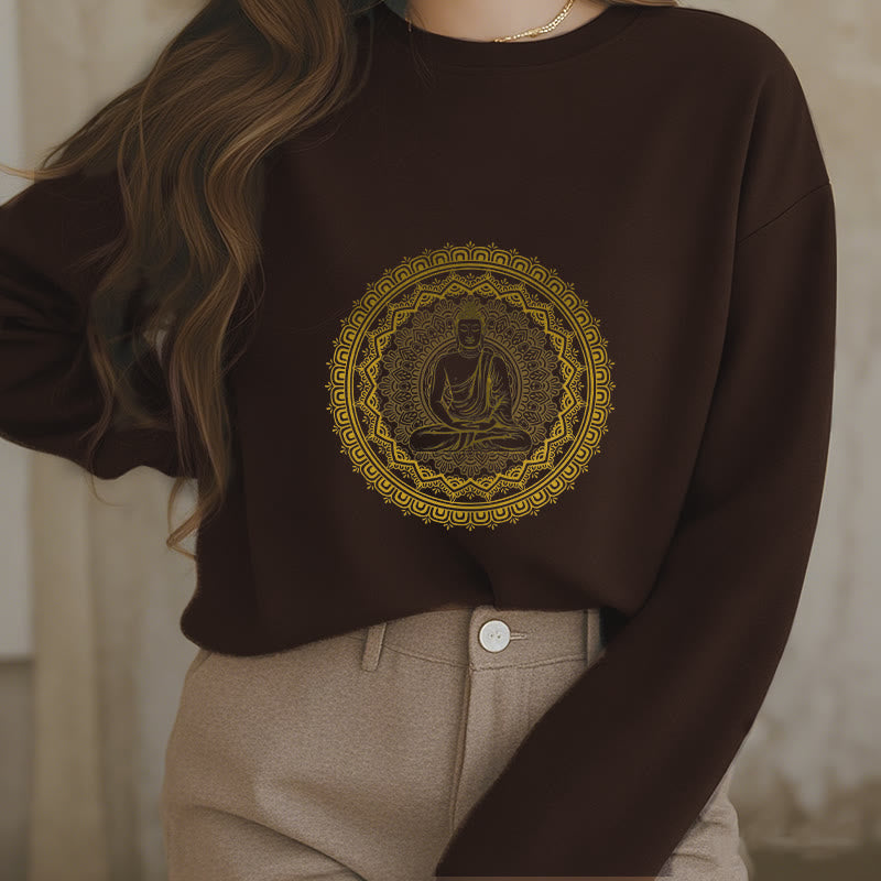 Buddha Stones Mandala Buddha Fleece Lined Polyester Sweatshirt