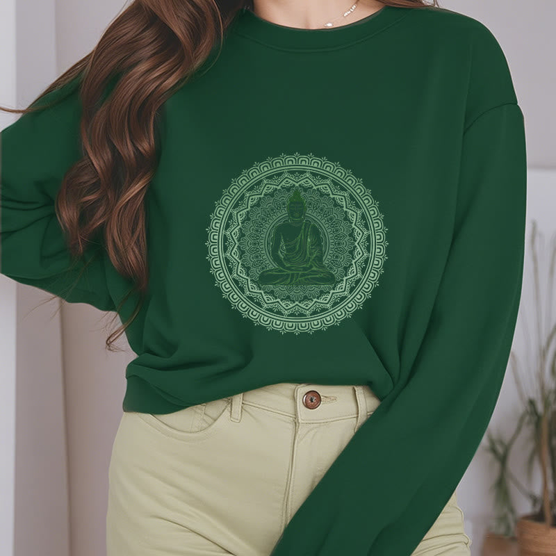 Buddha Stones Mandala Buddha Fleece Lined Polyester Sweatshirt