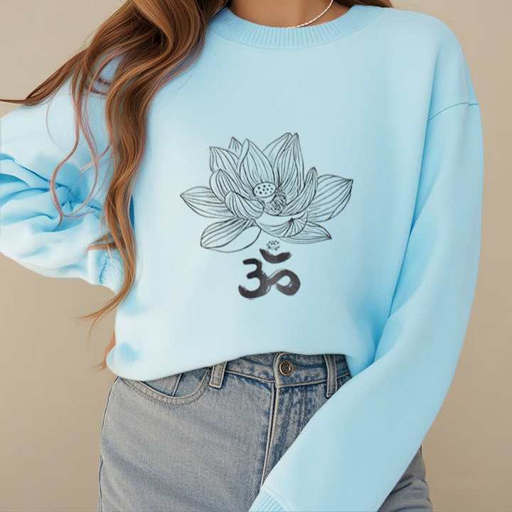 Buddha Stones Om Lotus Sketch Fleece Lined Polyester Sweatshirt