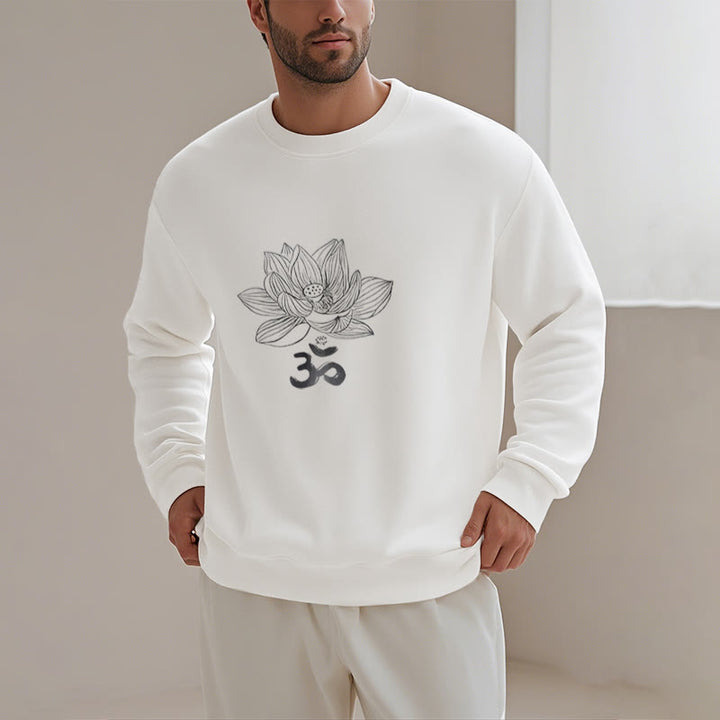 Buddha Stones Om Lotus Sketch Fleece Lined Polyester Sweatshirt