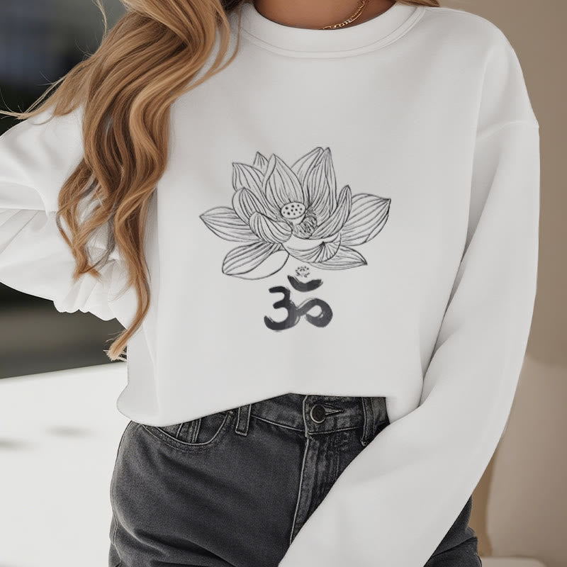 Buddha Stones Om Lotus Sketch Fleece Lined Polyester Sweatshirt