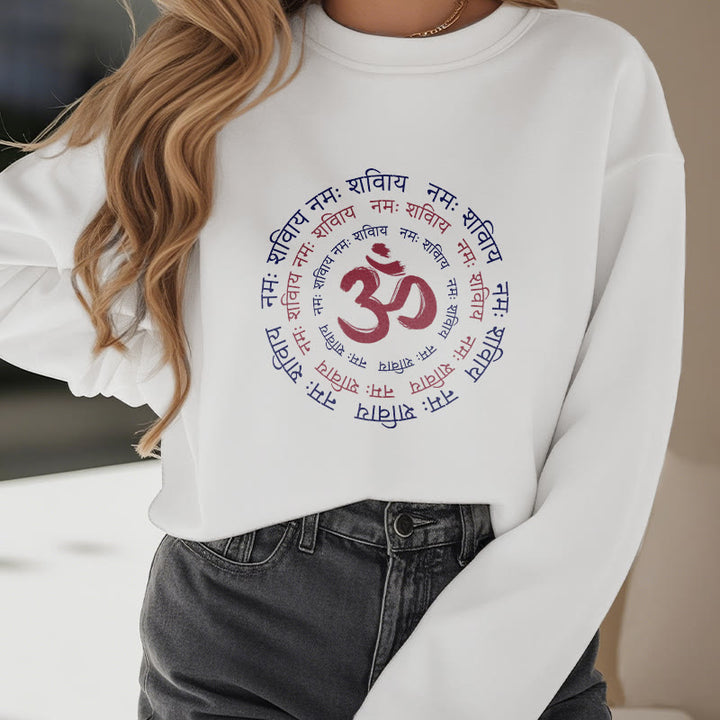 Buddha Stones OM Mantra Character Sanskrit Fleece Lined Polyester Sweatshirt