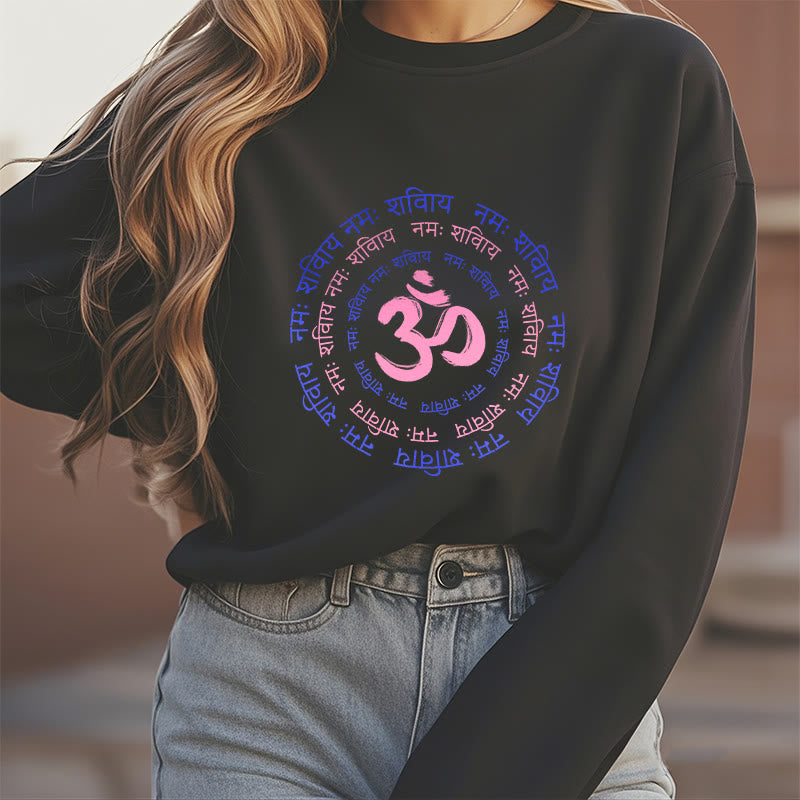 Buddha Stones OM Mantra Character Sanskrit Fleece Lined Polyester Sweatshirt