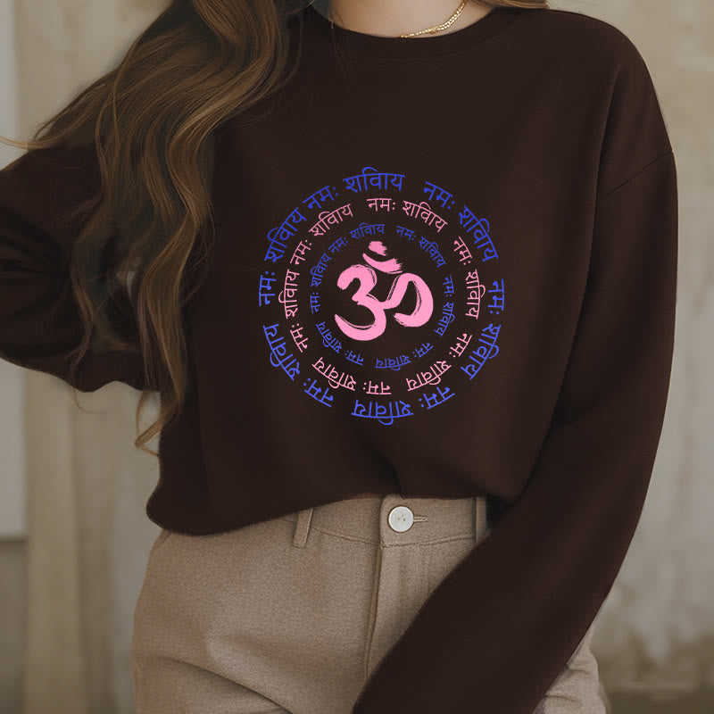 Buddha Stones OM Mantra Character Sanskrit Fleece Lined Polyester Sweatshirt