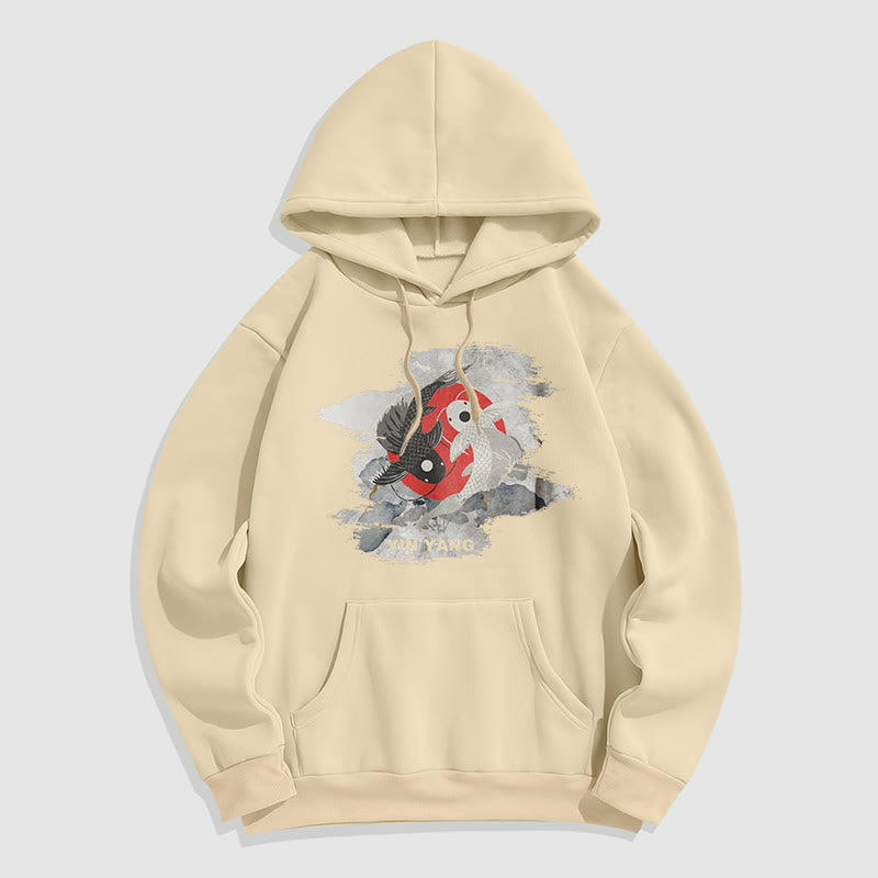 Buddha Stones Yin Yang Koi Fish Clouds Fleece Lined Hoodie