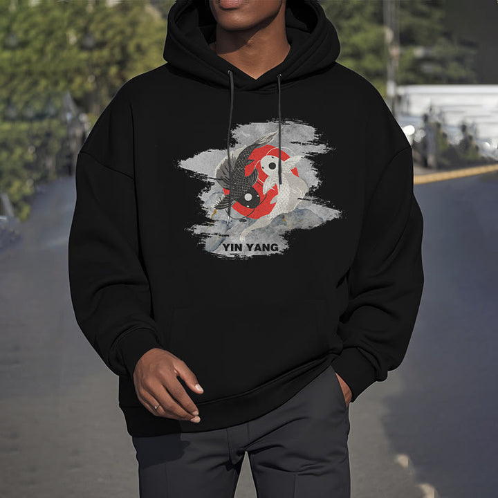 Buddha Stones Yin Yang Koi Fish Clouds Fleece Lined Hoodie