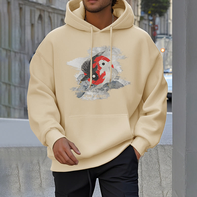 Buddha Stones Yin Yang Koi Fish Clouds Fleece Lined Hoodie