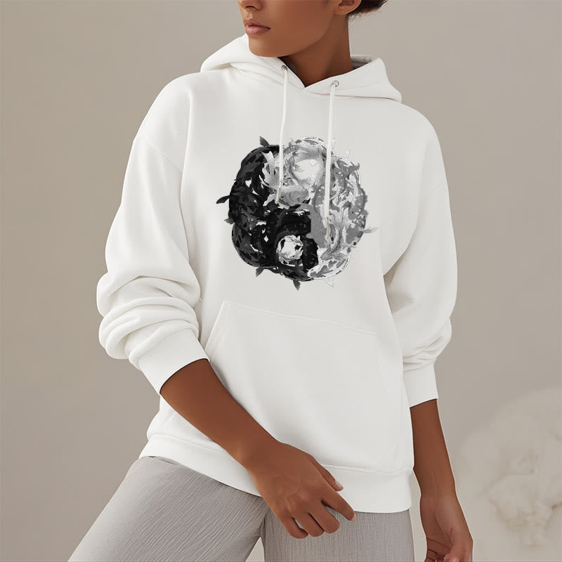 Buddha Stones Yin Yang Koi Fish Interpretation Fleece Lined Hoodie