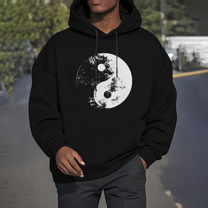 Buddha Stones Yin Yang Tai Chi Pattern Fleece Lined Hoodie