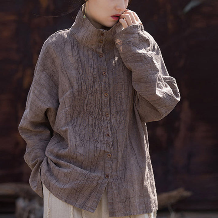 Buddha Stones Turtleneck Dyeing Ramie Cotton Chinese Style Cardigan Clothing