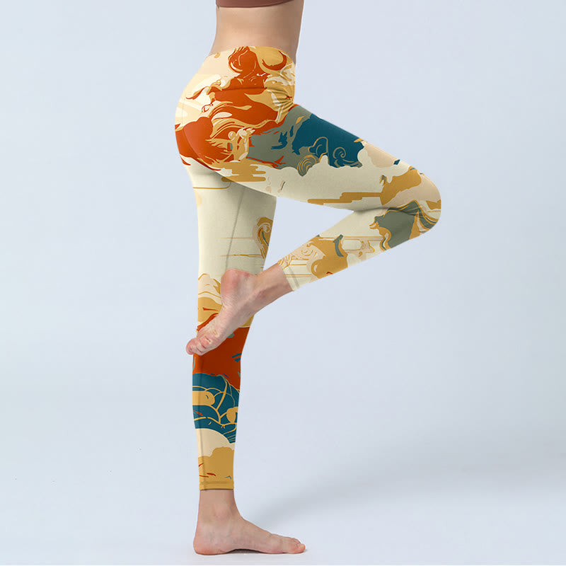 Buddha Stones Colorful Clouds Print Fitness Leggings Women's Yoga Pants