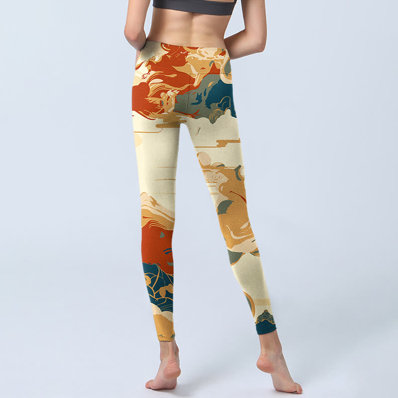 Buddha Stones Colorful Clouds Print Fitness Leggings Women's Yoga Pants