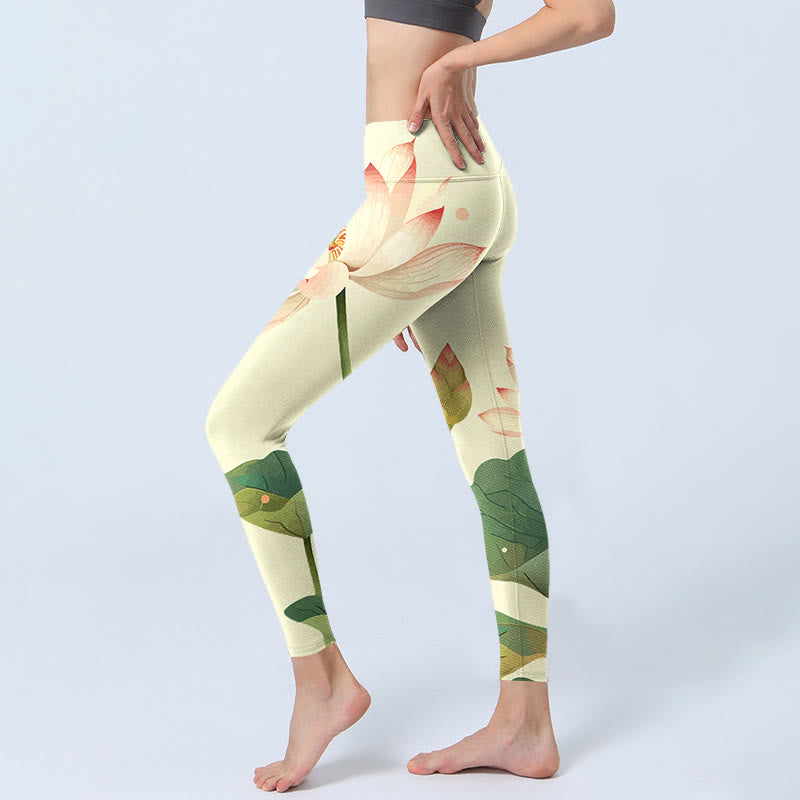 Buddha Stones Lotus Flower Leaf Dragonfly Print Fitness Leggings Women's Yoga Pants - image 3