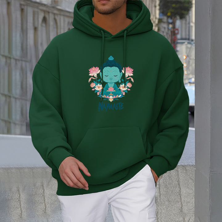 Buddha Stones NAMASTE Buddha Lotus Meditation Fleece Lined Polyester Hoodie