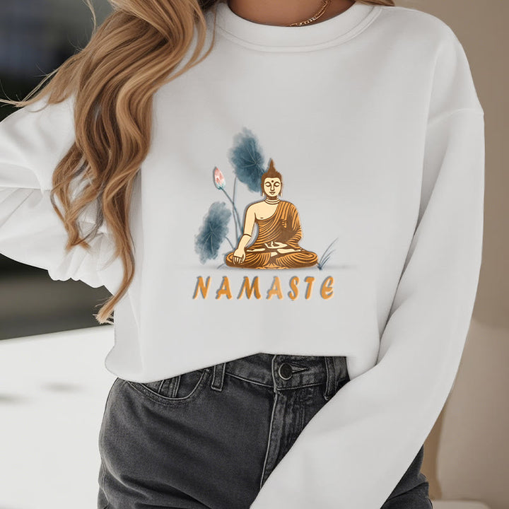 Buddha Stones NAMASTE Buddha Lotus Leaf Fleece Lined Sweatshirt