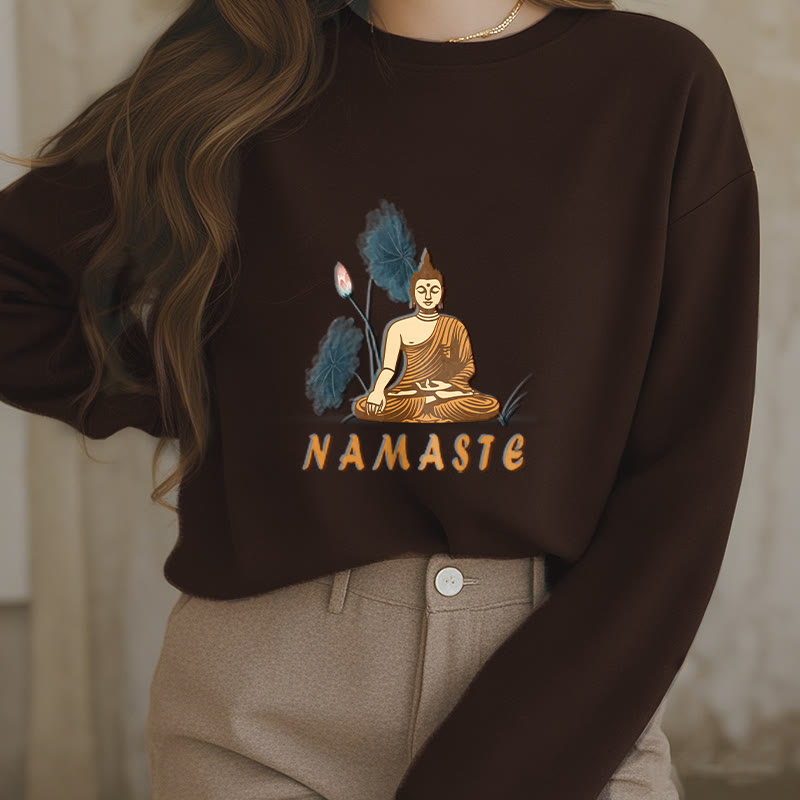 Buddha Stones NAMASTE Buddha Lotus Leaf Fleece Lined Sweatshirt