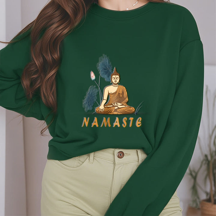 Buddha Stones NAMASTE Buddha Lotus Leaf Fleece Lined Sweatshirt