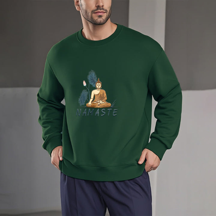 Buddha Stones NAMASTE Buddha Lotus Leaf Fleece Lined Sweatshirt