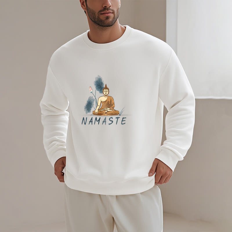 Buddha Stones NAMASTE Buddha Lotus Leaf Fleece Lined Sweatshirt