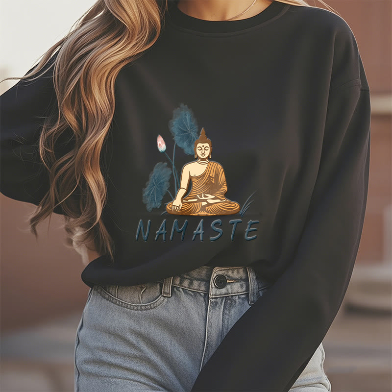 Buddha Stones NAMASTE Buddha Lotus Leaf Fleece Lined Sweatshirt