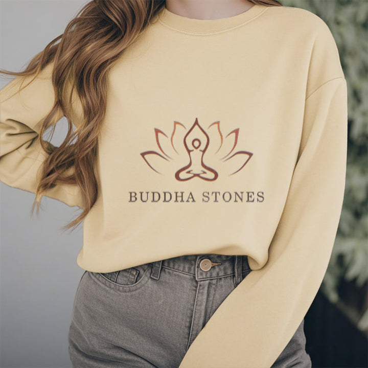 Buddha Stones Pure Color Round Neck Fleece Lined Sweatshirt