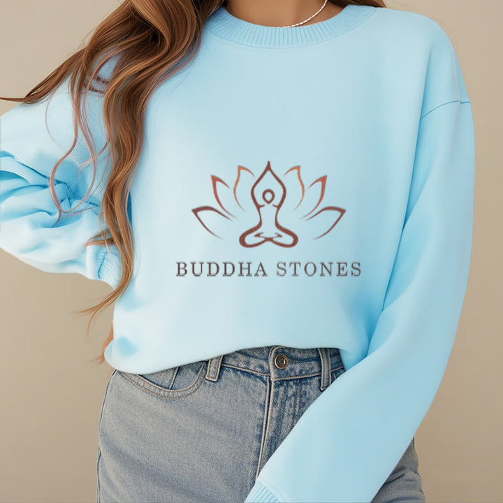 Buddha Stones Pure Color Round Neck Fleece Lined Sweatshirt