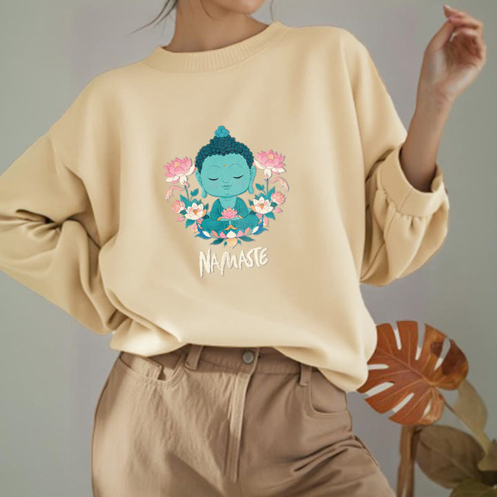 Buddha Stones NAMASTE Buddha Lotus Meditation Fleece Lined Soft Sweatshirt